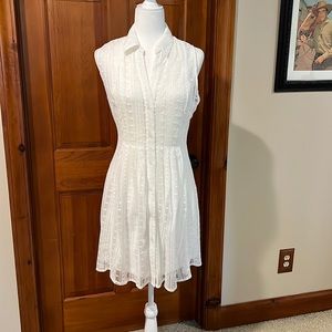 Maison Jules Embroidered Sheer Sleeveless Shirt Dress with Slip